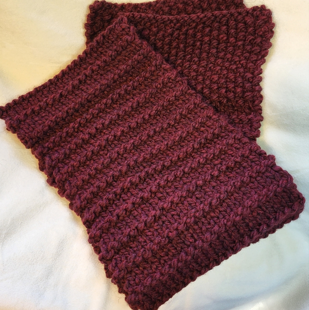 Hand Crafted multi texture chunky knit burgundy scarf